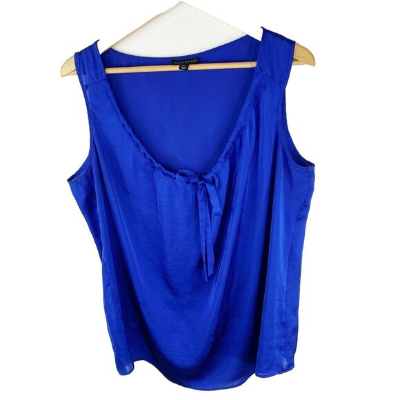 WILLI SMITH Blouse Womens Size XL Blue Tie Neck Sleeveless Tank Top Shirt Cami - Picture 1 of 3